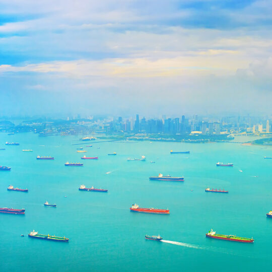 cargo tanker ships in Singapore harbor